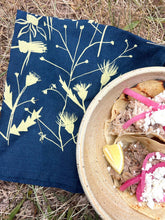 Load image into Gallery viewer, Wild Weeds Linen Tea Towel - Indigo Wildflower Design