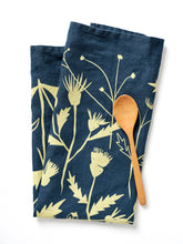 Load image into Gallery viewer, Wild Weeds Linen Tea Towel - Indigo Wildflower Design
