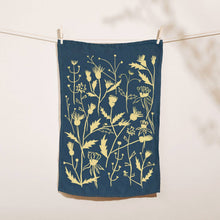 Load image into Gallery viewer, Wild Weeds Linen Tea Towel - Indigo Wildflower Design
