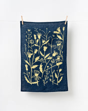 Load image into Gallery viewer, Wild Weeds Linen Tea Towel - Indigo Wildflower Design
