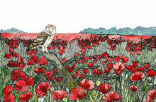 Load image into Gallery viewer, Owl In Poppies card: 5" x 7"
