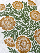 Load image into Gallery viewer, Green and Gold Floral Tea Towel
