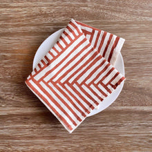 Load image into Gallery viewer, Warm Painterly Stripes Hand Printed Cotton Napkins, Set of 4: Set of 4 Rust
